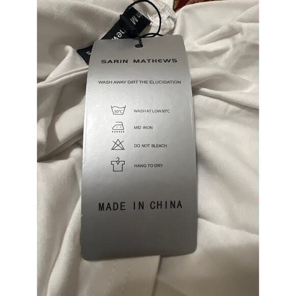 Sarin Mathews Deep V Neck Ruched Bodycon Long Sleeve Mini Dress White NWT Size L - Picture 9 of 9